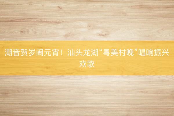 潮音贺岁闹元宵！汕头龙湖“粤美村晚”唱响振兴欢歌