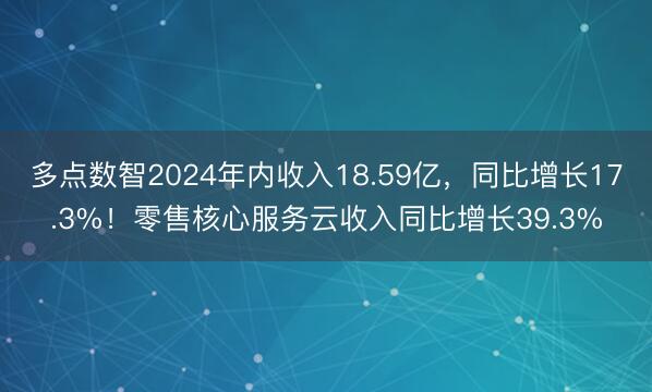 多点数智2024年内收入18.59亿，同比增长17.3%！零售核心服务云收入同比增长39.3%