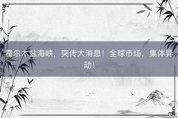 霍尔木兹海峡，突传大消息！全球巿场，集体异动！
