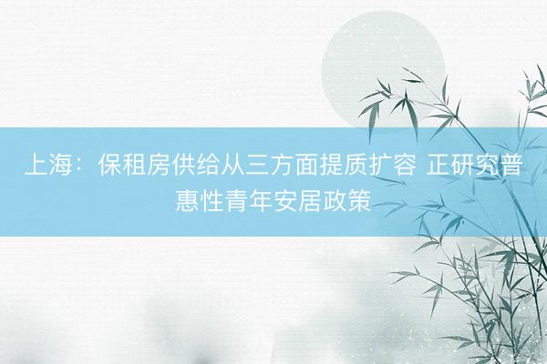 上海：保租房供给从三方面提质扩容 正研究普惠性青年安居政策
