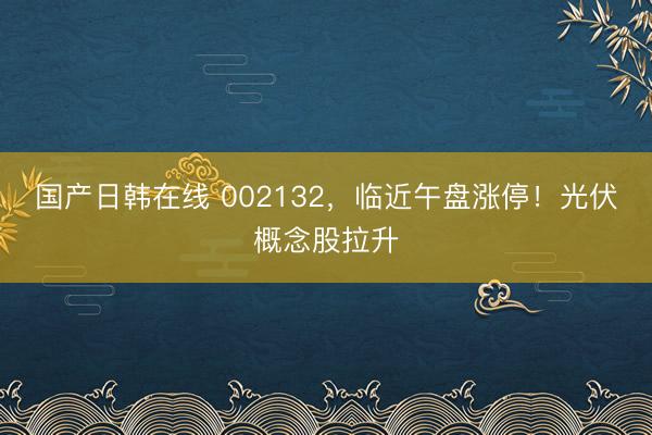 国产日韩在线 002132，临近午盘涨停！光伏概念股拉升