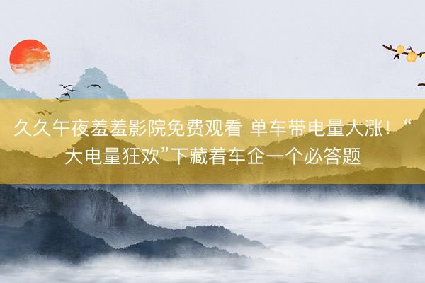 久久午夜羞羞影院免费观看 单车带电量大涨！“大电量狂欢”下藏着车企一个必答题