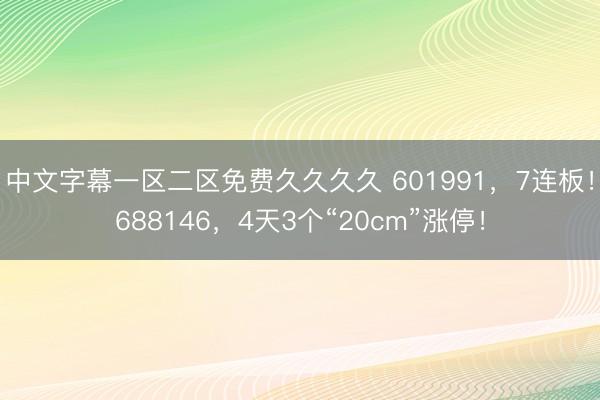 中文字幕一区二区免费久久久久 601991，7连板！688146，4天3个“20cm”涨停！