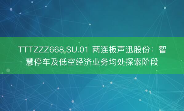 TTTZZZ668.SU.01 两连板声迅股份：智慧停车及低空经济业务均处探索阶段