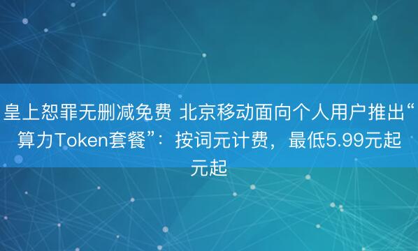 皇上恕罪无删减免费 北京移动面向个人用户推出“算力Token套餐”：按词元计费，最低5.99元起