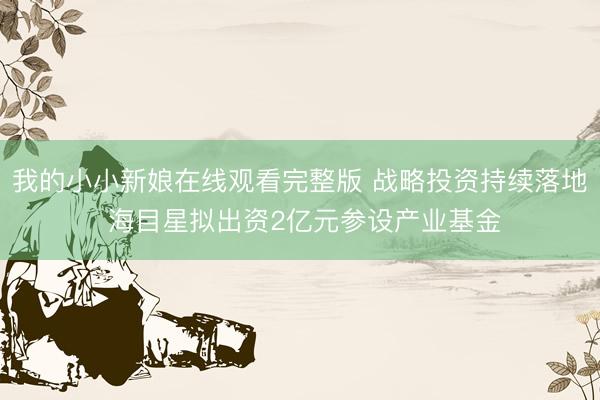我的小小新娘在线观看完整版 战略投资持续落地 海目星拟出资2亿元参设产业基金