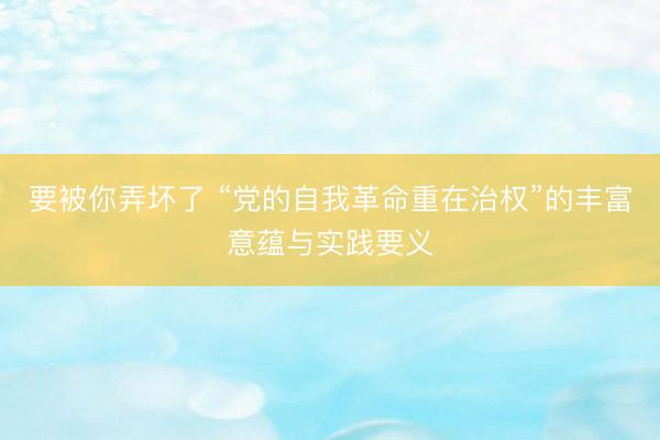 要被你弄坏了 “党的自我革命重在治权”的丰富意蕴与实践要义