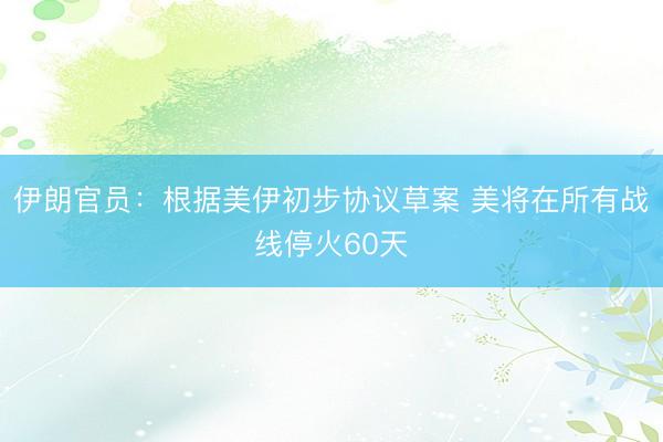 伊朗官员：根据美伊初步协议草案 美将在所有战线停火60天