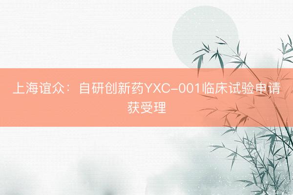 上海谊众：自研创新药YXC-001临床试验申请获受理