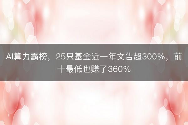 AI算力霸榜，25只基金近一年文告超300％，前十最低也赚了360％