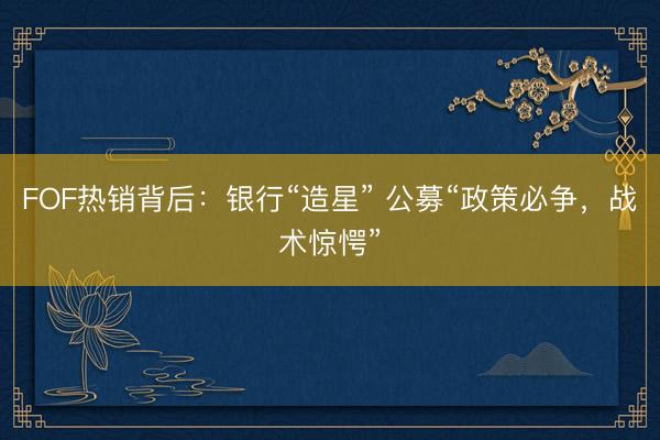 FOF热销背后：银行“造星” 公募“政策必争，战术惊愕”
