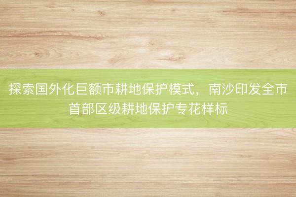 探索国外化巨额市耕地保护模式，南沙印发全市首部区级耕地保护专花样标