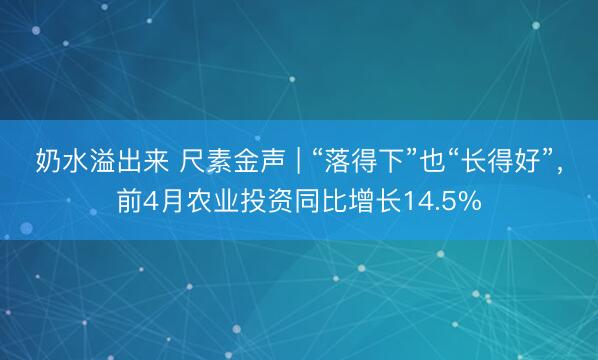 奶水溢出来 尺素金声 | “落得下”也“长得好”，前4月农业投资同比增长14.5%