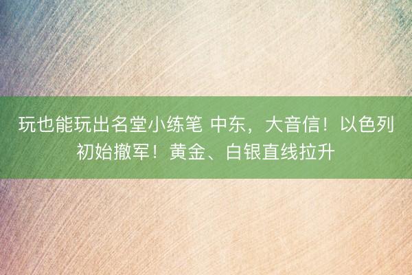 玩也能玩出名堂小练笔 中东，大音信！以色列初始撤军！黄金、白银直线拉升