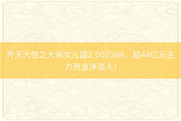 齐天大性之大闹女儿国2 002384，超44亿元主力资金净流入！
