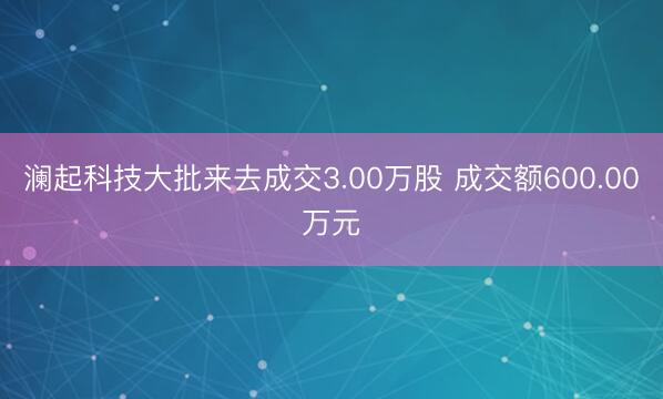 澜起科技大批来去成交3.00万股 成交额600.00万元