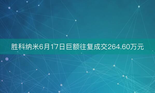 胜科纳米6月17日巨额往复成交264.60万元