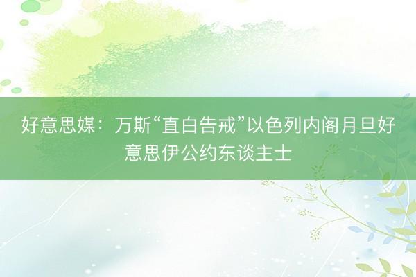 好意思媒：万斯“直白告戒”以色列内阁月旦好意思伊公约东谈主士
