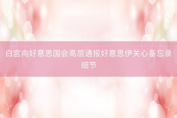 白宫向好意思国会高层通报好意思伊关心备忘录细节